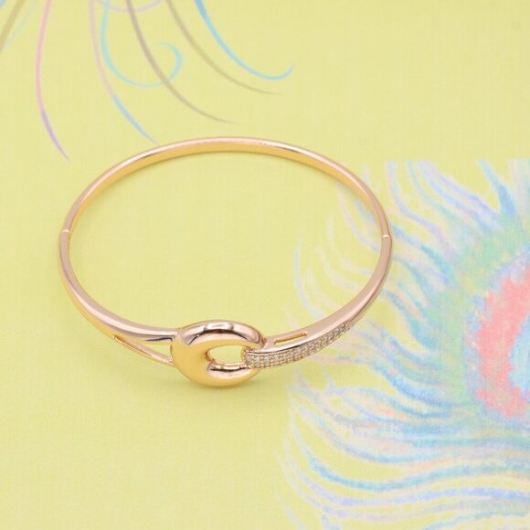 Elegant Rose Gold Bangle with Statement Circle Accent & Crystals, XPBL0422 - Picture 2 of 12